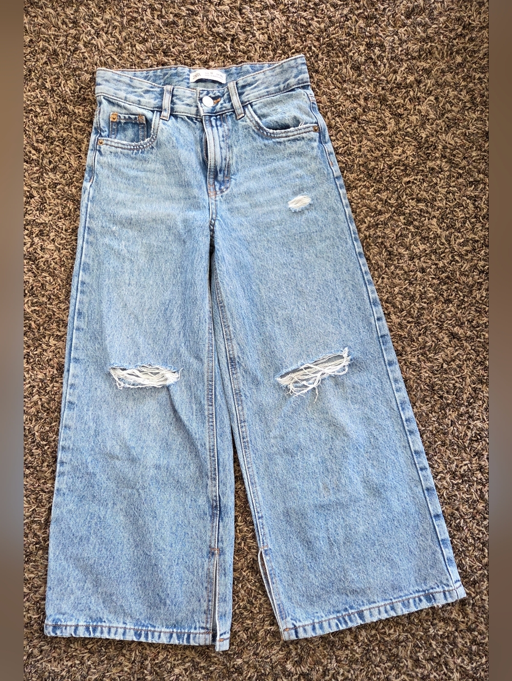 Zara Distressed Light Blue Wide-Leg Kids Jeans